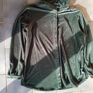 Denim & Co Velvet Big Shirt Winter Green Shiny Size L MOVING SALE